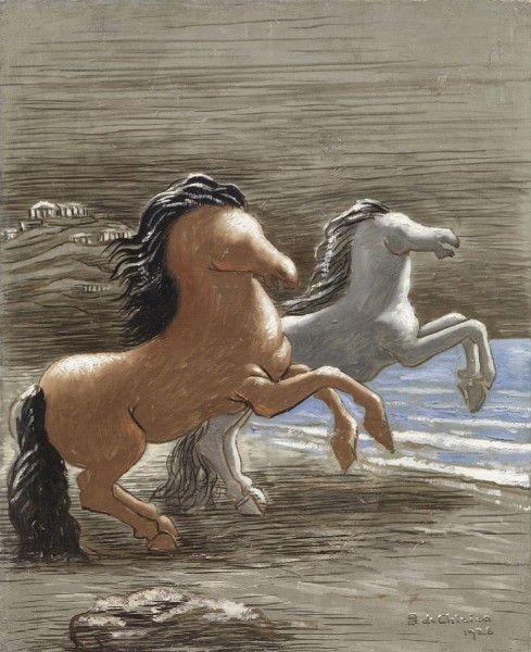 Giorgio de Chirico, Chevaux au bord de la mer, 1926, olio su tela, cm 75x60
