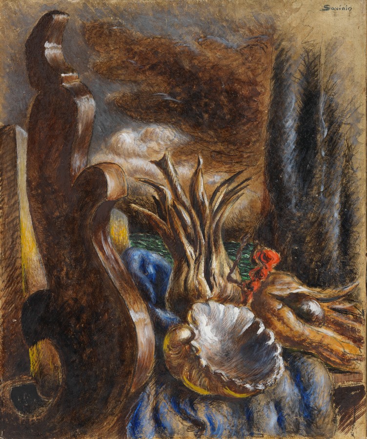 Alberto Savinio, Natura morta con conchiglia (Fiore Marino), (1934), tempera, cm 59,5x49,5