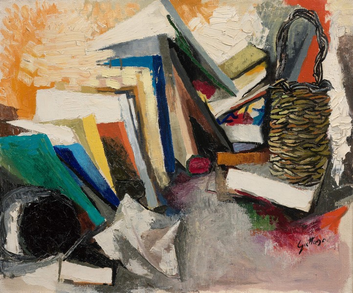 Renato Guttuso, Natura morta (Cestello e libri), (1959)